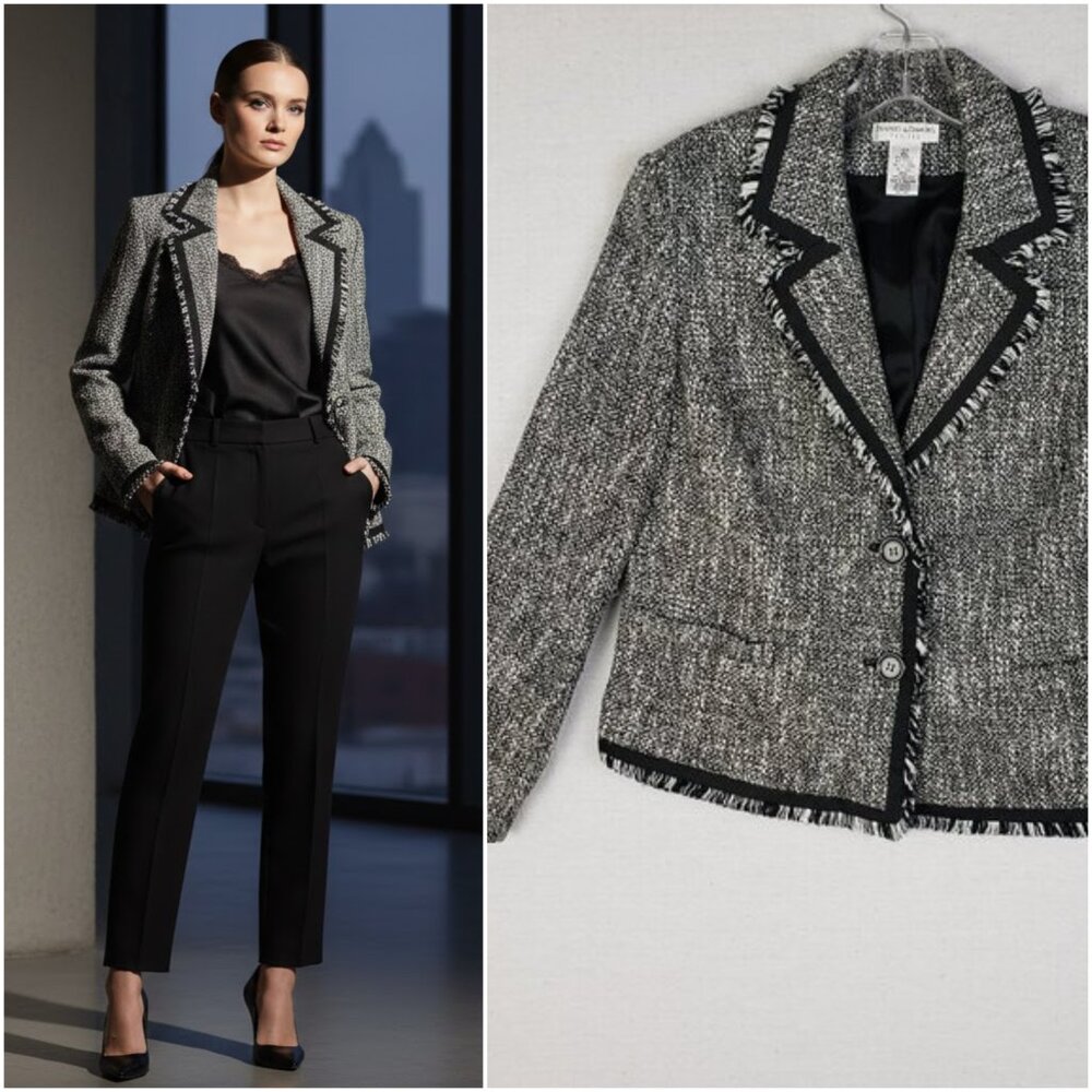 Vintage Drapers & Damons Tweed Boucle Blazer Jacket Wool Blend Frayed size 12P